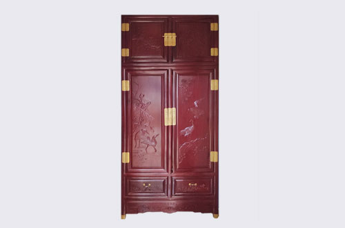 廊坊高端中式家居装修深红色纯实木衣柜