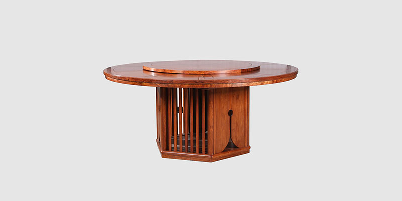 廊坊中式餐厅装修天地圆台餐桌红木家具效果图