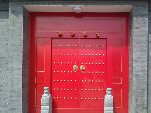 廊坊中国传统四合院系列朱红色中式木制大门木作